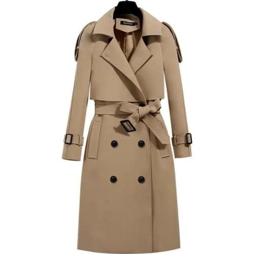 New Womens trench coat Fashion Windbreaker 2021 Spring Autumn Tops Slim Classic Belt Medium length Windbreaker Female Coats