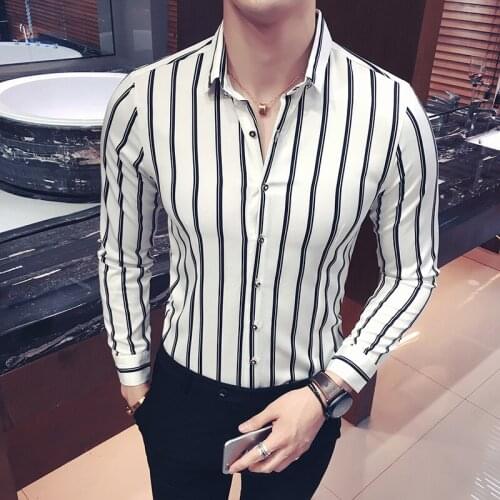 2021 spring autumn luxury mens long-sleeved shirt business casual British style striped shirt slim dress shirt plus size S-5XL