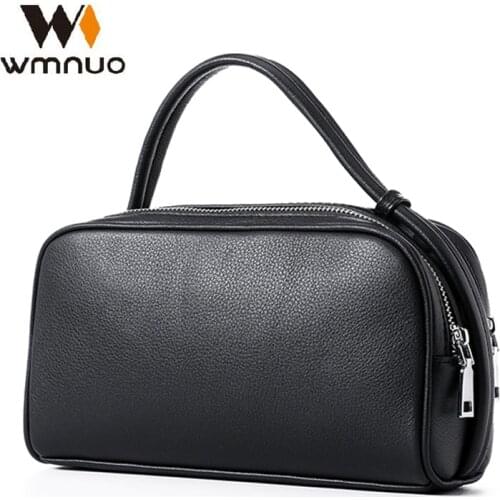 Wmnuo New Handbag Men Cow Genuine Leather Hand Bag For Male Solid Big Soft 3 Layer Long Wallets Phone Pocket Satchels Hot