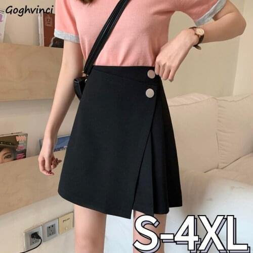 Skirts Women Side Buttons Pleated A-line Vintage Irregular Casual All-match High Waist OL Mini Skirt Graceful Plus Size S-4XL