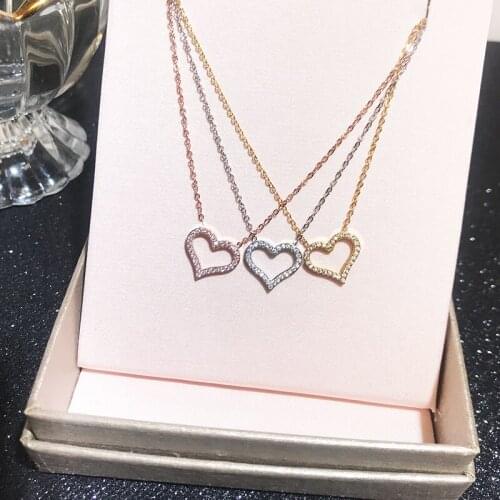 YUN RUO Rose Gold Color Pave Cubic Zircon Stone Heart Pendant Necklace Titanium Steel Jewelry Woman Never Fade Free Shipping