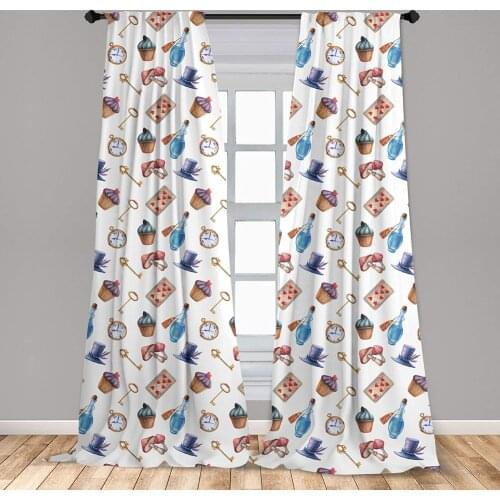 Alice in Wonderland Curtain Cupcakes Mushrooms and Bottles Hanging in Sky Dessert Print Window Curtain Living Room Bedroom