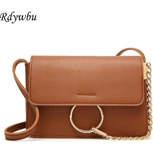Metal Ring Chain Crossbody Shoulder Bag Women New Fashion PU Leather Handbag Female High Quality Small Messenger Bag B597
