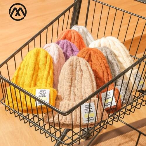 Ladies winter wool knitted hat letter patch woman beanie wool pullover cap peas twist cap cotton retro Hat beanie Innocent cap