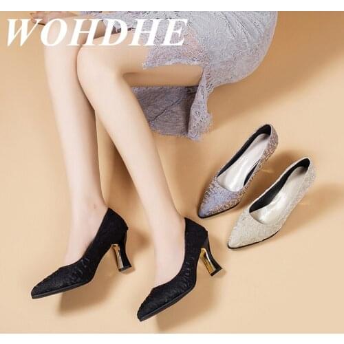 WOHDHE Women Thin Heels Shoes Female Pointed Toe Sexy Pumps Embroider Shoes Party and Wedding Lattice Hight Heels Loafer New