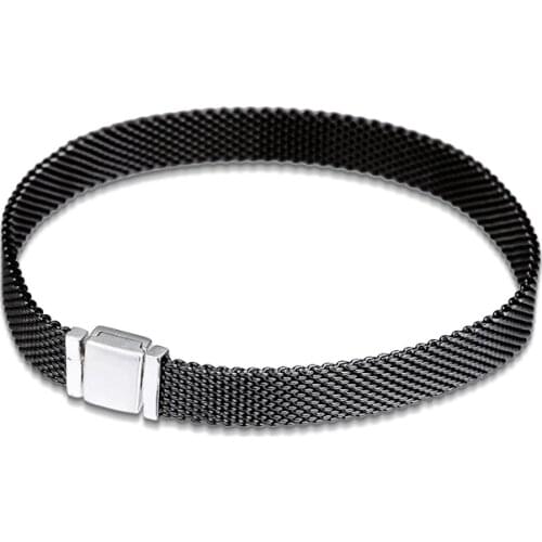 Black Reflexions Bracelets for Women 100% 925 Sterling Silver Bracelet Jewelry DIY Mesh Belt Bracelets Reflexions Collection