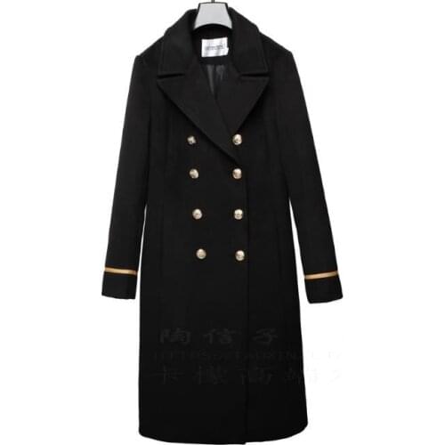 Women Long Winter Double-Breasted Slim Wool Coat
