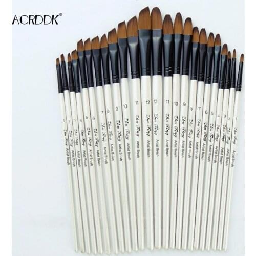 12pcs Nylon Hair Wooden Handle Watercolor Paint Brush Pen Set For Learning Diy Oil Acrylic Painting Art Paint Brushes Supplies F