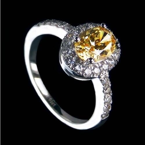2 Carat Solid 18K Gold Yellow Oval Shape Astounding Simulate Diamond Wedding Ring For Women Great Design Forever Love Jewelry