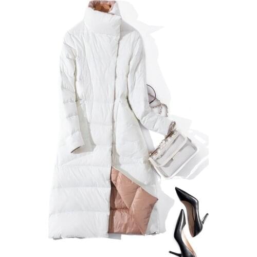 2020 Women Winter Coat Stand Collar White Duck Down Inner Women Light Long Jacket Coat Women Coat Casaco Feminino Parkas