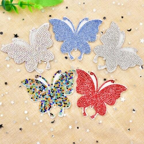 Adhesive Clear Crystal Butterfly Motif Applique Glue on Rhinestone Patches Sticker for Wedding Cars Notebooks DIY Accessories