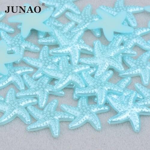 JUNAO 50Pcs 18mm Aquamarine Starfish Decoration Rhinestone Flat Back Resin Stones Glue On Crystal Strass for DIY Accessories