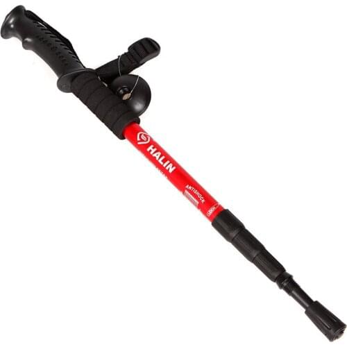 LOOGU 1pcs Aluminum Straight Grip-Handle Stick Adjustable Mountain Stick Four Section Climbing Walking Telescopic Trekking Pole