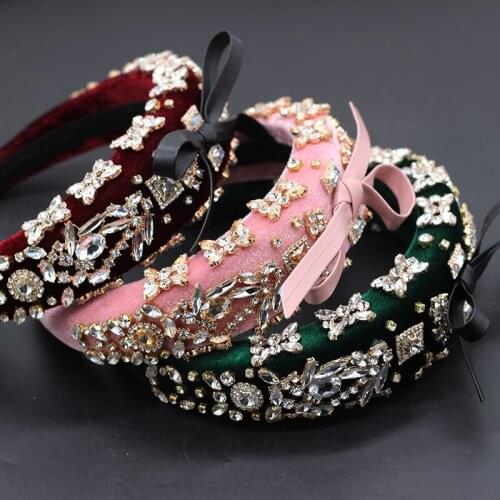 Baroque temperament personality prom headband flannel thick sponge headband female baroque rhinestone bow bow hairband hair 635