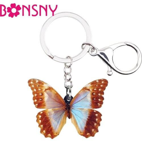 Bonsny Acrylic Tropic Spotted Butterfly Key Chains Keychain Rings Insect Jewelry For Women Girls Handbag Purse Car Summer Charms