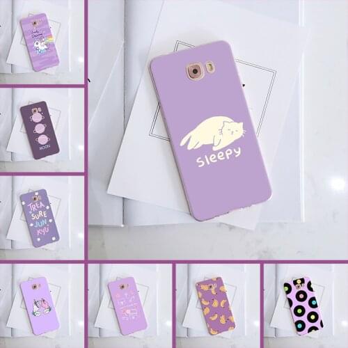 Phone Case For Samsung Galaxy C5 C7 C9 Pro Purple Cat Unicorn Moon Cute Silicone Soft Back Cover For Samsung Galaxy C5 C7 C8