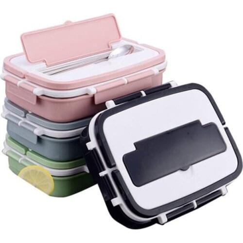304 Stainless Steel Childrens Lunch Box 2/3/4 Grid Students Square Sealed Dinner Plate Double-layer Plastic Insulated Lunch Box