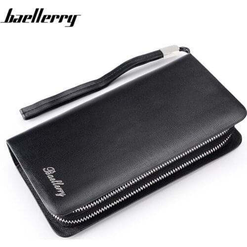 Baeller Designer Double Zipper Long Clutch Purse Men Card Holder Multi-functional Wallets For Man Casual Leather Man Handbag