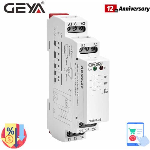 GRM8 Latching Relay Memory Relay Impulse Relay Electronic Type 16A Step Relay Din Rail AC230V OR AC/DC12-240V GEYA