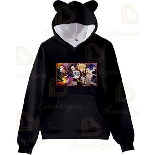Demon Slayer Kimetsu no Yaiba: Mugen Ressha-Hen Cosplay Hoodie Hooded 3D Print Kawaii Cat Ears Men Hoodie Casual Pullovers