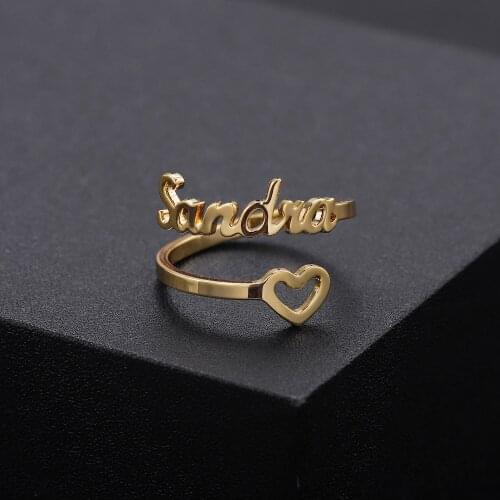 Cutomized Unique Ring Personalized Empty Heart Name Ring For Girlfriend,Wife,Mom Gifts Statement Jewelry - Adjustable collares