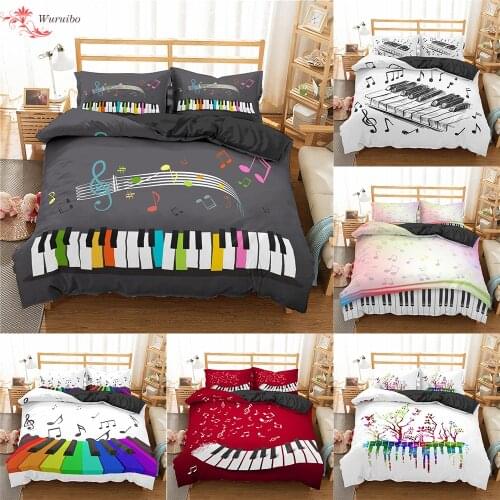 Homesky Bedding Set Piano Keyboard Music Note Duvet Cover Queen Size Bed Linen Comforter 100% Microfiber Bedding Sets