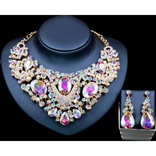 Lan palace parure bijoux femme jewelry necklace sets Rhinestone necklace and earrings for wedding six colors free shipping
