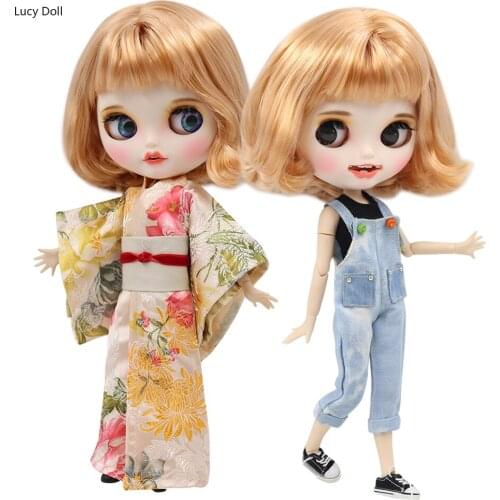 ICY Factory Blythee Doll 1/6 Bjd White Skin Joint Body Short Golden Hair, New Matte Face With Teeth, 30cm BL2240