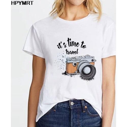 Summer Tops T Shirt Women Tshirt Fashion Vogue Tshirt its time to travel camera Graphic Tee Cute Woman T-shirt Tops Female Tee