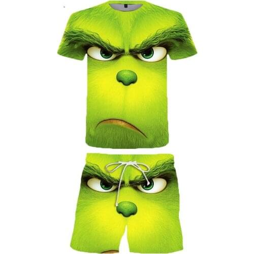 Summer funny mens and womens suit 3D printing funny T-shirt shorts two-piece casual short-sleeved beach top lace-up pants suit