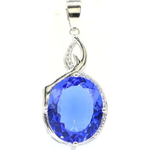 41x18mm Hot Sell Big Oval Gemstone Created Citrine Violet Tanzanite White CZ Womans Silver Pendant Dating