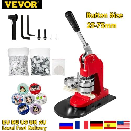 VEVOR Badge Maker Machine 32 to 75mm with 500 or 1000Pcs Circle Manufacture Button Parts Metal Custom Sheet Tag Pressing for Pin