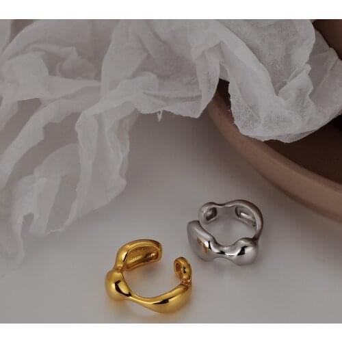 MLKENLY Minimalist Irregular S925 Sterling Silver Finger Rings Smooth Open Wave Rings for Women Silver 925 Fine Jewelry