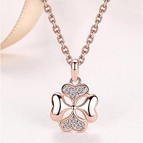 Trendy Lady Rose Gold Clavicle Necklace For Women Jewelry Top Quality Silver 925 Necklace Female Charm Zircon Clover Pendant Hot