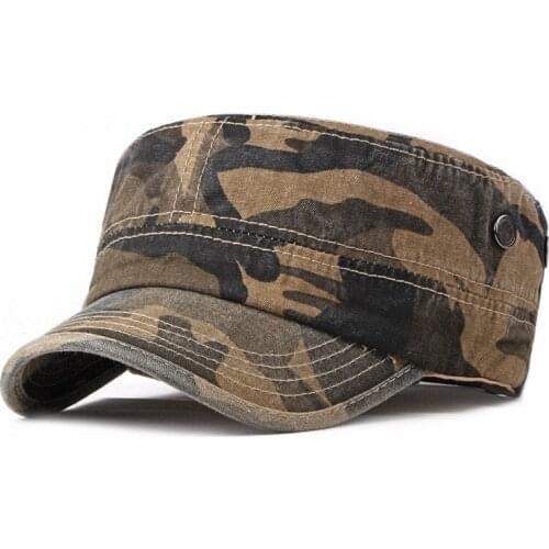 Mens Flat-Topped Hat Washing Spring New Style Outdoor Hat Ms Sun Visor Camouflage Simple Military Cap Unisex