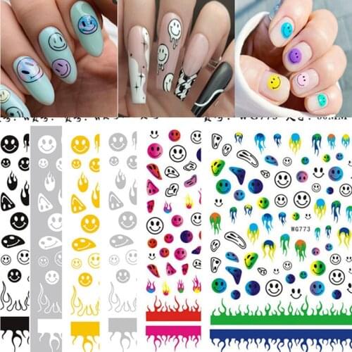 Colorful Flame Smiling Face Water Decals Stickers Designer Gold/silver/black/white Slider for Nails Summer Nail Art Decoration
