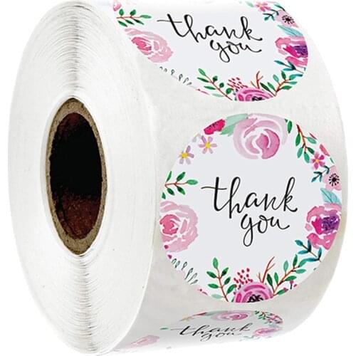 100-500pcs Labels Roll Flower Thank You Stickers Seal Label 1 Inch Handmade Stickers Scrapbooking For Gift Seals Stickers