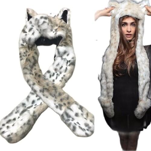 New Fashion Imitation fur Hat cartoon animal Hat Scarf Gloves integration Man &Women Winter Cap