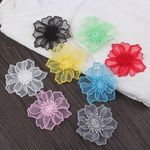 New 8Colors Organza Lace Flower Patch Clothes Handmade DIY Decoration Lace Fabric Accessories 10pcs/lot