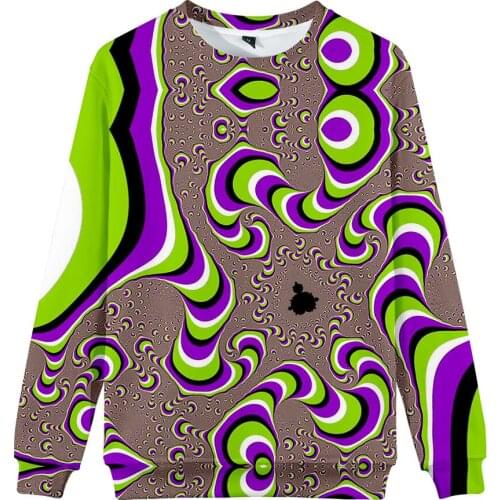 Optical illusion Harajuku hip-hop mens street autumn and winter plus velvet pullover hooded sweater over sized