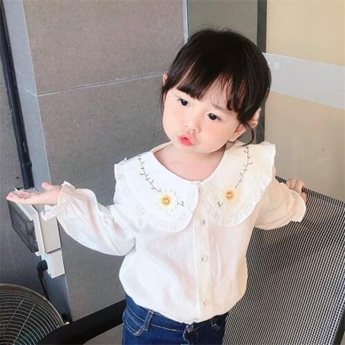 1-7T Toddler Kid Baby Girl Clothes Spring Ruffles White Shirt Elegant Cute Sweet Lovely Blouses Summer Cotton Top Infant Outfit
