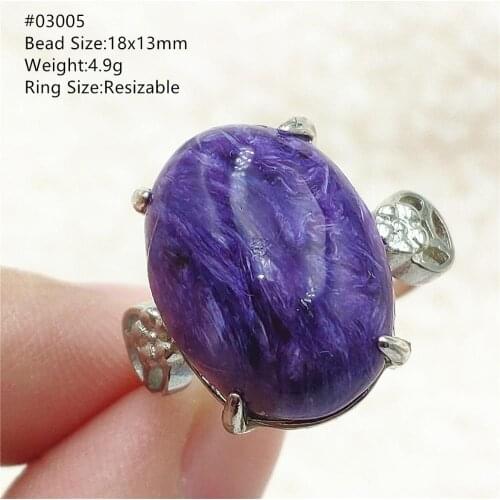 Natural Purple Charoite Crystal Adjustable Ring From Russia 925 Silver Love Gift Stone Oval Beads Fashion Ring Jewelry AAAAA