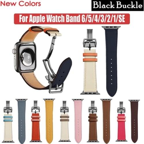 Genuine Leather Strap for Apple Watch 6 5 4 3 2 1 SE Band 44/40mm with Original Logo Bracelet for Apple Watch Accessories iWatch