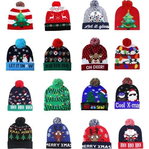 2021 New LED Christmas Hat Christmas Flash Light Up Knitted Hat Christmas Gift for Kids/Adults Xmas New Year Party Decorations