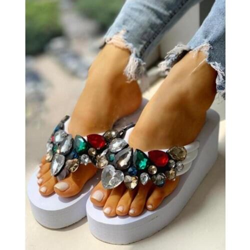 New Summer Platform Shoes Wedge Sandals Flip-flops Candy Color Gem Fashion Sandals Casual Shoes High Heeled Sandals Size 35~40
