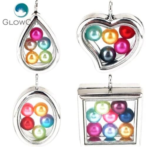 Silver Color Geometry Without Rhinestone Magnetic Living Memory Locket for Charms Floating Locket Pendants K1244