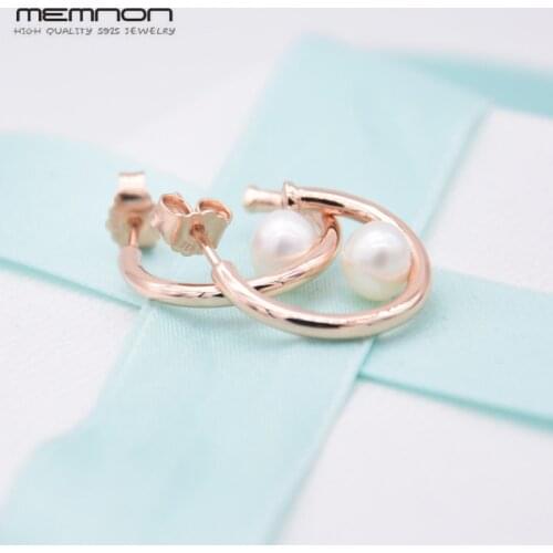 Memnon Christmas silver 925 Contemporary Pearl Hoop Earrings for women 925 Sterling Silver aretes rose earring fashion Jewelry