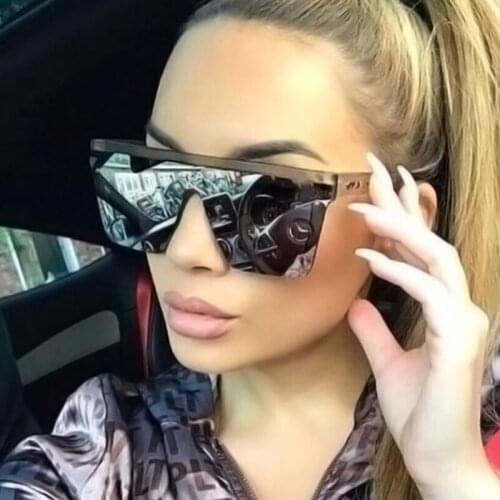Vintage Oversized Square Sunglasses Women Luxury Brand Fashion Flat Top Clear Silver Lens One Piece Men Gafas Shade Mirror UV400