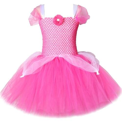Sleeping Beauty Princess Costumes for Girls Flower Tutu Dress for Kids Birthday Party Dresses Children Clothes Hot Pink 1-12Y