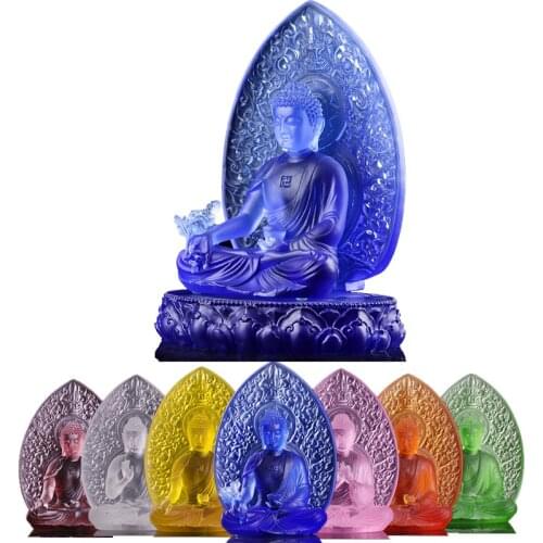23cm Tall Medicine Buddha Statue Buddhist Healing Shakyamuni Figurine for Peace and Relaxation Large colored glaze Lapis